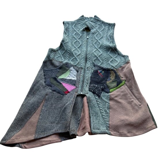 Catherine Coloney Sweaters - Catherine Coloney Size L Multicolor Patchwork Knit Asymmetric Zip Sweater Vest